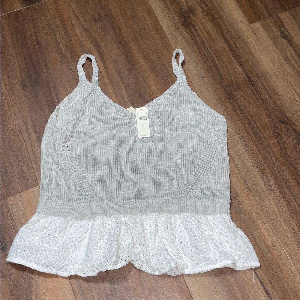 Moth by Anthropologie Knit Tank with Eyelet and Ruffle Bottom new with tags